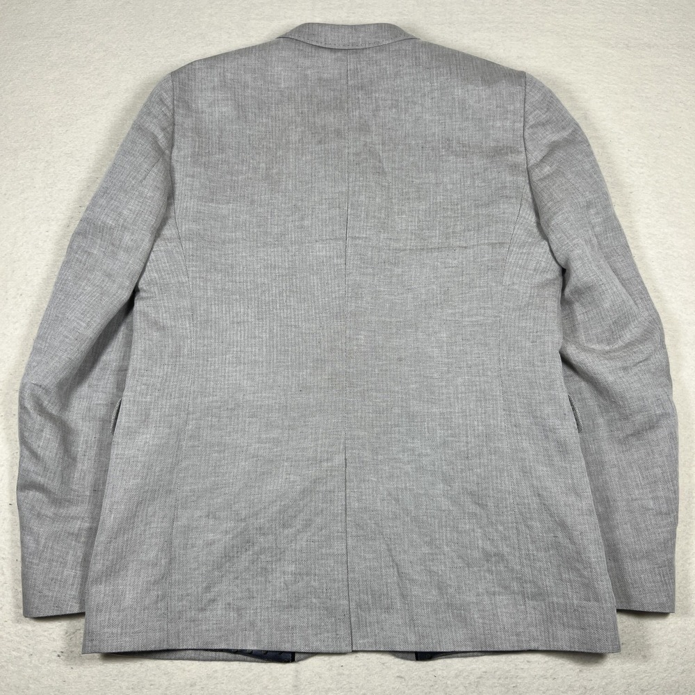 Ted Baker Herringbone‎ Blazer Mens 6 44L Sport Coat Tall Fit Gray Linen Cotton - Picture 13 of 14
